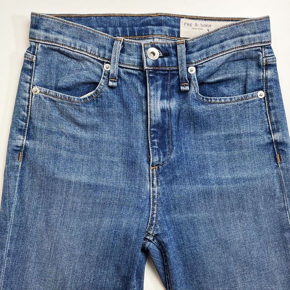 Rag & Bone Bella High Rise Boot Cut Flare Jean Slit Hem Ambra Medium Blue 24 - Picture 3 of 9